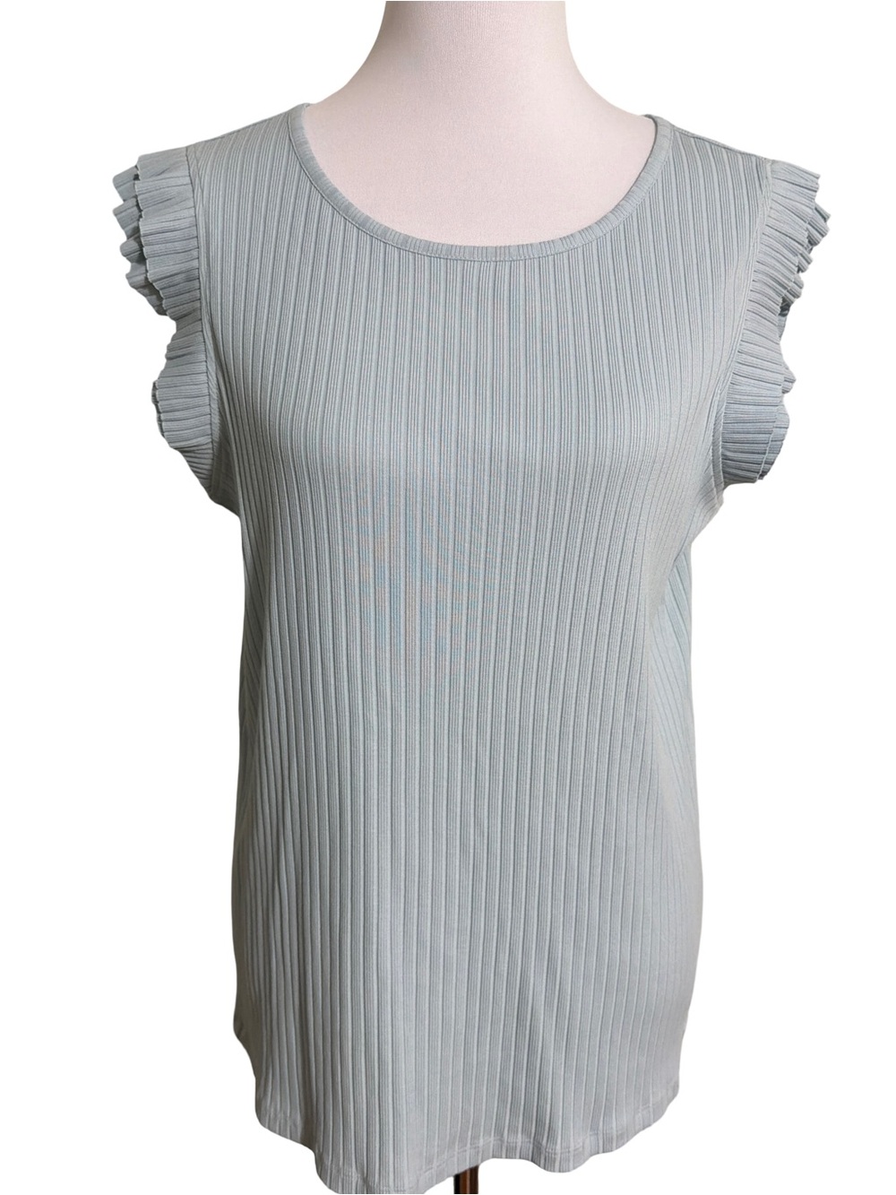 Wonderly Light Blue  Ribbed Flutter Sleeve Tank